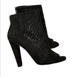 Diane Von Furstenberg Black Lasercut Angel High Heel Peep Toe Ankle Booties